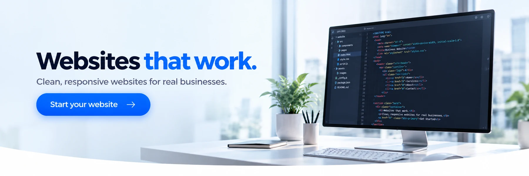 Websites that work. Clean responsive websites for real businesses. Start your website.